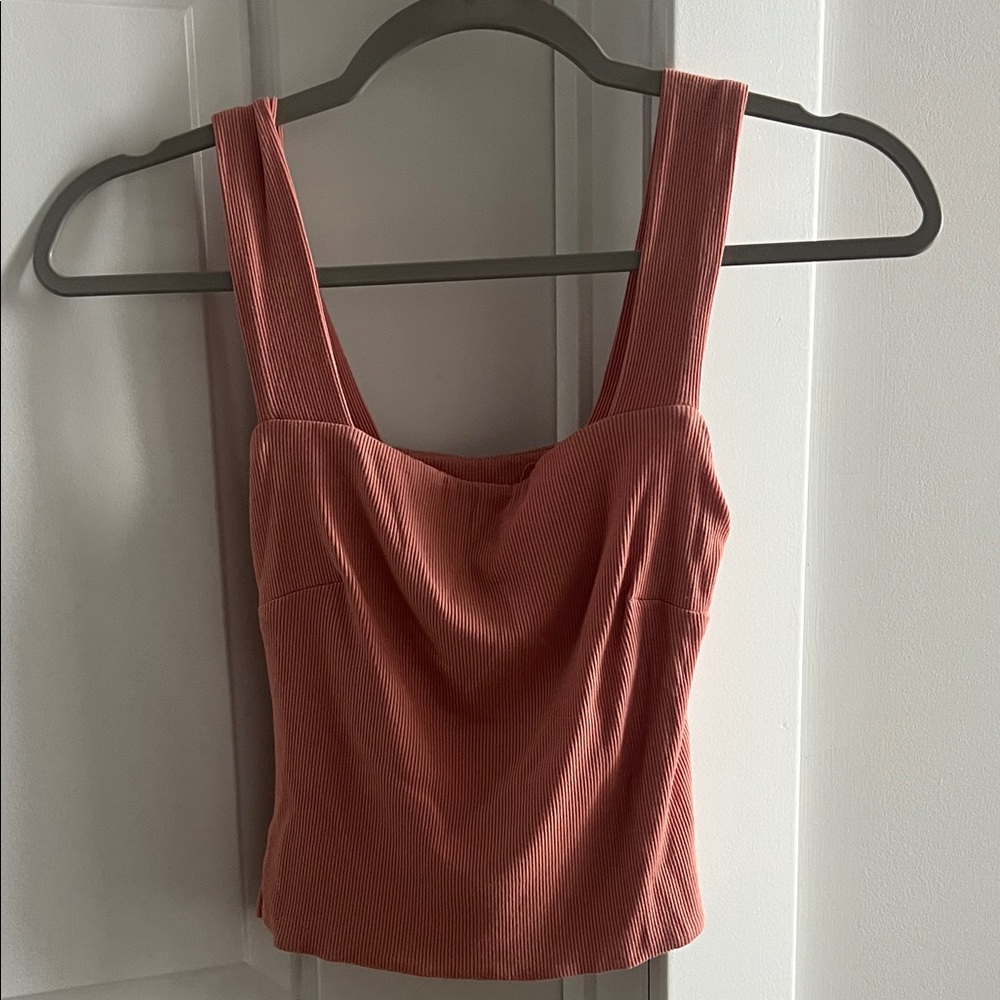 ILLA ILLA Ribbed Square-Neck Cami in Terracotta